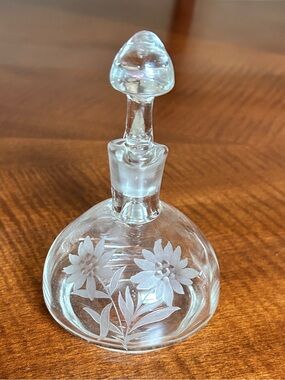 Vintage Decanter Etched Glass with Floral Design